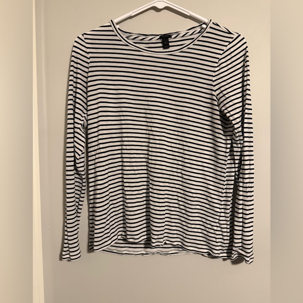 J. Crew Black and White Striped Long Sleeve Top